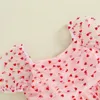 FOCUSNORM 04Y Kleinkind Baby Mädchen Valentinstag Prinzessin Kleid Kurze Puffärmel Herzdruck Tüll Spitze Tutu 240228