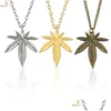 Pendant Necklaces Fashion Maple Leaf Necklace For Women Men Gold Sier Black Color Boho Hip Hop Charm Alloy Chain Jewelry Wholesale Dro Dhuci