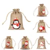 Christmas Decorations Natural Jute Bags Drawstring Gift Bag Santa Claus Snowman Wrapping Pouches Jewelry Candy Storage Packaging