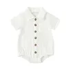 Rompers zomer baby babymeisjes jongens shirts bodysuit stevige kleur afslag kraag met korte mouw jumpsuits casual kleding