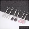 Pendant Necklaces New Fashion Pink Opal Necklace Teardrop-Shaped Charm Statement Jewelry Set For Women Rhinestone Infinite Drop Delive Dh8Tn