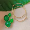 Dangle Brincos Natural Forma de Abóbora Jadeite Beads Eardrop Brinco de Ouro Moderno Aniversário Prata Ear Cuff Party Gemstone Frisado Boêmio