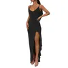 Casual Dresses Women Summer Sleeveless Ruffled Maxi Dress Fishtail Hem Solid Color V-Neck Bodycon Party Cocktail Long