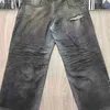 Men's Jeans Version BL Home New Burnt Mud Dyed Old Damaged Knife Cut Jeans Loose Fit Unisex VGG1