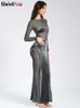 Weird Puss Veet Mesh Женское плиссированное платье в стиле пэчворк Прозрачное облегающее элегантное облегающее осеннее трендовое вечернее платье Vestidos