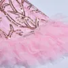 Robe longue en maille rose robuste à paillettes pour femmes, sexy, style fendu, robe de soirée de luxe, longueur au sol, robe de bal élégante, 240313