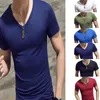 Mäns kostymer A2257 Fashion Fitness V Neck Kort ärm T-shirt Summer Casual Gym Solid Color Tops Plus Size Slim Polyester T-shirts