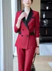 Tweedelige damesbroek Hoge kwaliteit Rood Groen Zwart Paars Dames broekpak Dames Vrouwelijke werkkleding Formeel jasje Blazer en broek 2 sets