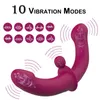 G-Spot Double-Ended Adult Sex Toys with 10 Modes Strapless Strap-on Dildo Vibrator with Remote Control for Women Lesbian Couples 240311