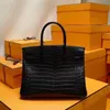 Handmade All hand-stitched women bag handheld large bag high gloss v porosus crocodile leather luxury