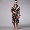 Hommes Soie Été et Automne Satin Kimono Peignoir Dragon Doré Genou Longueur Manches Longues Noir Robe De Bain Robe De Chambre Vêtements De Nuit Y20249B