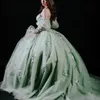 Lekkie zielone sukienki Quinceanera na 16 lat 2024 suknia balowa seksowna z ramion długą imprezową sukienkę dla dziewczyny vestidos de 15
