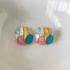 Boucles d'oreilles Style coréen pour femmes, Design, couleur contrastée, géométrique, carré, goutte d'huile, clous d'oreilles, bijoux à la mode, cadeau pour filles