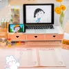 Racks Kawaii Desktop Monitor Ständer Holz Computer Laptop Erhöhter Ständer mit Schubladen Schreibtisch Speicher Organizer Pink Netter Monitor Ständer