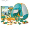 Tentes jouets Ensemble de tente de camping pour enfants 21 pièces tente de jeu avec feu de camp fruits barbecue jouer enfants visionneuse d'insectes filet à papillons comprenant un télescope L240313