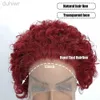 Syntetiska peruker Syntetiska peruker 8 tum Bourgogne Pixie Cut Wig Hair Short Curly Wigs 13x1 Spets Front Wigs Hair LDD240313