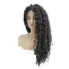 Perucas sintéticas Natural Preto Pequeno Encaracolado Cabelo Longo Mulheres Fibra Química Front Lace Metade Mão Gancho Peruca Cabeça Capa GG