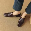 Casual Shoes Slip On Weave Cowhide Lady Stängt tå loafers kvinnliga lägenheter vintage platt skorretro romersk stil kvinnor dagligen