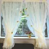 Curtains 2PCS White Faux Linen Sheer Short Curtains for Kitchen Cafe Vintage Ruffled Lace Shabby Red Cherry Half Window Treatment Drapes