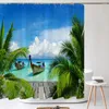 Shower Curtains Sea Beach Scenery Bathroom Curtain 3D Fabric Bath With Hooks Waterproof Screen 180 180cm