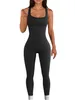 Bodysuit feminino sem mangas com decote em v elegante macacão de malha com nervuras para treino de yoga e exercício magro ajuste macacão 240307
