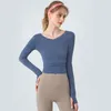 ll Damen-Yoga-Langarm-Hemdbluse, einfarbig, Sport, Fitness, Rundhalsausschnitt, Jogging, Sportbekleidung, atmungsaktiv, FSLS3094-T