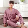 Men's Sleepwear Sets Pajamas Nightgown Size Robe Sleep Rayon Clothes Spring Autumn Mens Nightwear Pants 2pc XXXL - Shirt Purple Silk