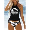 Swim Wear Summer New Elastic 3D Coconut Tree Drukowane bikini Zestaw dwuczęściowy sznurowany seksowne damskie plażę kąpielową S-6xl Aquatic Sports 240311