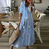 Casual Dresses Ruffle Hem Maxi Dress Flower Print A-line With Tassel Decor V Neck For Vacation Beach Women's Half Sleeves Loose