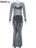 Weird Puss Veet Mesh Женское плиссированное платье в стиле пэчворк Прозрачное облегающее элегантное облегающее осеннее трендовое вечернее платье Vestidos
