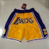 Custom Men Women Youth Los Angeles''Lakers''Team Basketball Shorts Just Don Short With Pockets Zipper Wear Casual Pant Gym Beach SweatpantsHip Pop Elastic Stitch