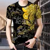 남성용 T 셔츠 여름 단락 티셔츠 3D 호랑이 프린트 라운드 넥 중국어 스타일 반팔