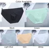 Sous-vêtements hommes slips en soie glacée sous-vêtements taille moyenne culotte respirante semi-transparente sans couture érotique grande poche Scrotum