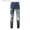 Jeans masculinos jeans roxo designer homens jeans mulheres homem slim fit denim carta impressão calças rasgadas jeans mens streetwear calças de tamanho grande jeans l240313