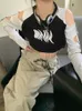 Kpop модная контрастная укороченная футболка женская Y2K ажурная футболка с длинным рукавом летняя Harajuku повседневная уличная одежда сексуальный тонкий укороченный топ 240228