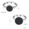 Cluster Rings FlyMango Trendy OL Style Anniversary Ring For Women Girls 10/12mm Black Acrylic Stone 316L Stainless Steel Jewlery FR19048