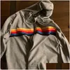 Womens Two Piece Pants Designer Hoodie Oversized Rainbow Stripe Long Sleeve Sweatshirt Zipper Pocket Coat Jacket Spring Casual Upgrade Otrmw