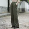 Pantalones para mujer QPFJQD Mujer Casual Cálido Más Algodón Primavera Invierno 2024 Cintura Elástica Mujer Retro Lino Pantalón Recto Color Sólido