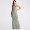 Party Dresses Awesome Glitter Beige Mermaid Evening Ladies With Tulle Floor Length Ruffles V-Neck Spaghetti Straps Criss-Cross 2024