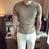 남자 T 셔츠 o 목을위한 목자 큰 크기 여름 짧은 소매 니트 티셔츠 남성 한국 고급 의류 슬림 한 옷 캐주얼 티 셔츠 A04