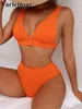 Badebekleidung S-XL 12-farbig gestreifter Bikini mit hohem Bund für Damen, Damen-Badeanzug, zweiteiliges Set, Bikini-Badeanzug, V3402SW, Wassersport, 240311