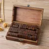DIY Handmade Rectangle Wooden Box Seal Number Alphabet Stamp Diary Ablum Wedding Letter Stamp Kids Number Seal Diary Decor 42/70pcs/box