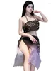 Robes de travail jupes ensemble uniforme de mode sexy femme imprimé haut bandeau épaules dénudées deux pièces jupe maille dentelle transparente S397