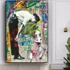 Gemälde Banksy und Junge Leinwand Graffiti Street Art Poster Drucke Wandbilder Cuadros für Wohnzimmer Home Decoration268I