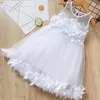 Vestidos de menina com pétalas de renda, decoração para meninas, presente de aniversário de verão, vestido de festa, fantasia de criança, roupas infantis