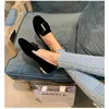Casual Shoes Flock Loafers for Women 2024 Bow Metal Decoration Round Toe Woman Flats Bekväm slip på Zapatillas Mujer Spring Autumn