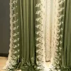 Rideaux personnalisés en tissu de velours haut de gamme, rideaux brodés verts occultants de luxe légers pour salon, salle à manger, chambre à coucher épaissie