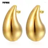 Stud Earrings POPMAX Stainless Steel Gold Plated Chunky Dome Water Drop Earring For Women Vintage Glossy Thick Teardrop Hoops Jewelry