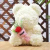 Flower Valentines Day Gift 40cm Red Or White Rose Teddy Bear Eternal Rose Flower Artificial Decoration Christmas Handmade Gift Y12235J