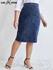 Lih H​​ua Womens Plus Size Denim Skirt Chubby Women for Chubby Women for Autunt Knitted Cotton Skirt 240313